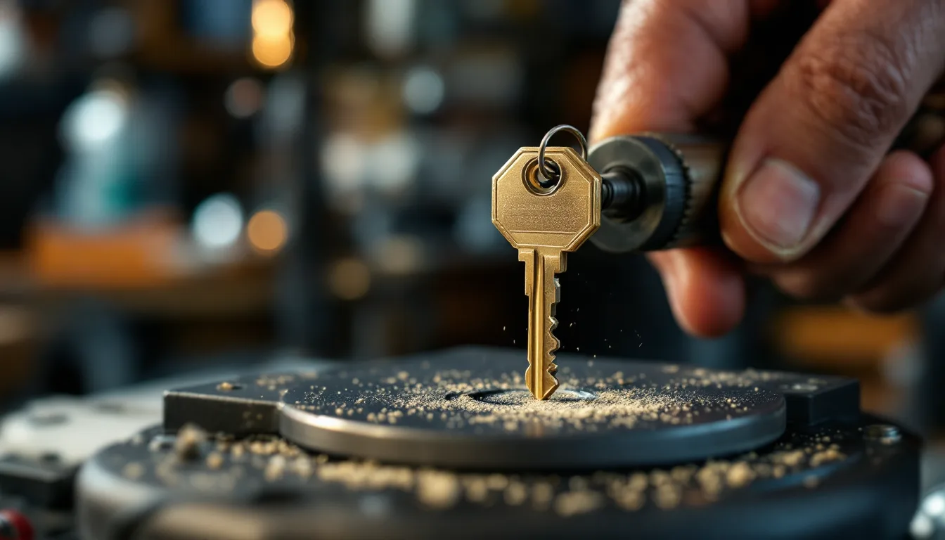 House key being duplicated on a manual key machine
