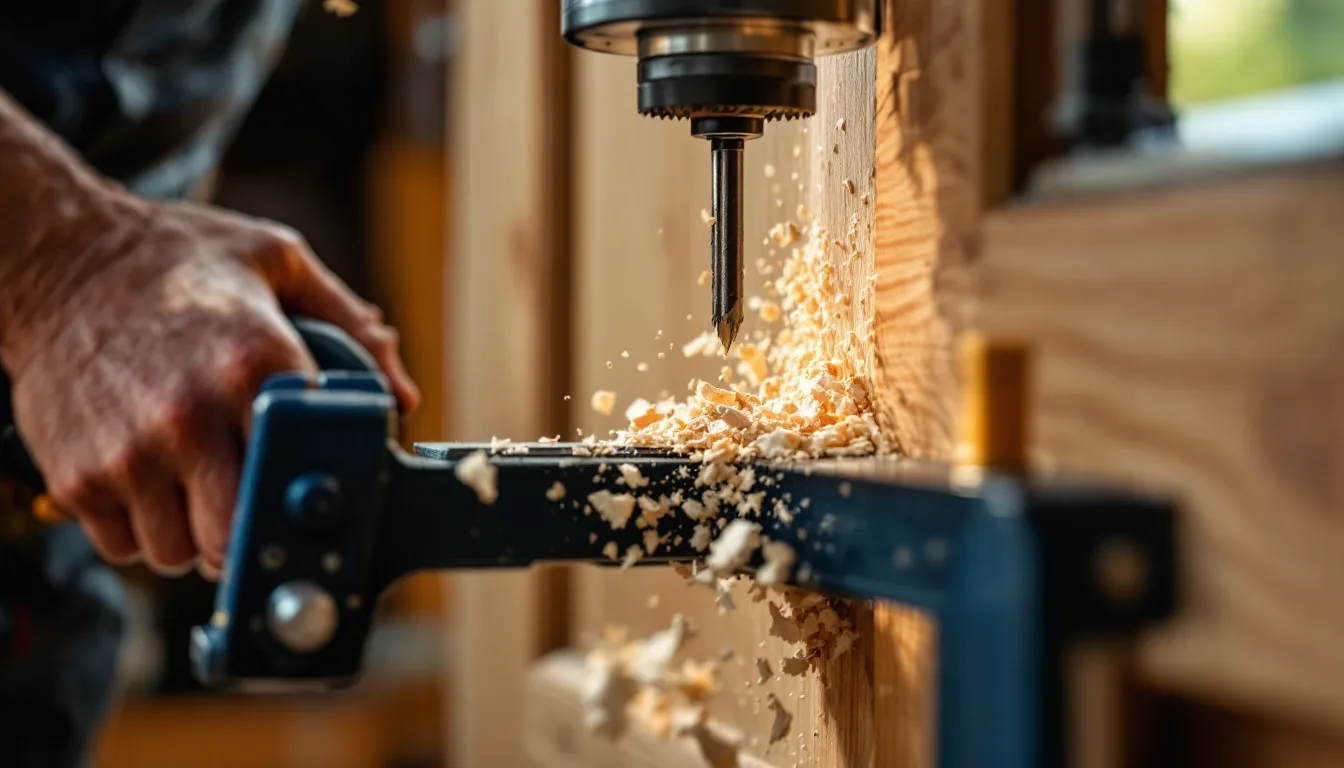 Drilling a clean bore for a new lockset in a wooden door
